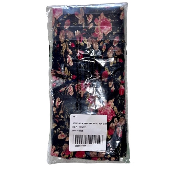 NWT Anthropologie XS P Split neck slim long sleeve tee black floral lightweight - Picture 5 of 9